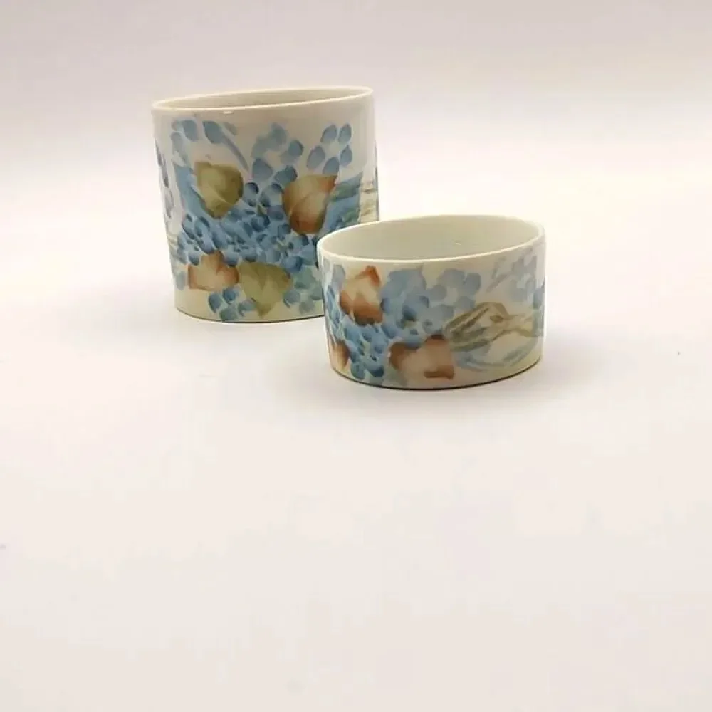 Nippon Set of 2 Vintage Hand Painted Small Vanity Lidded Dresser Jars